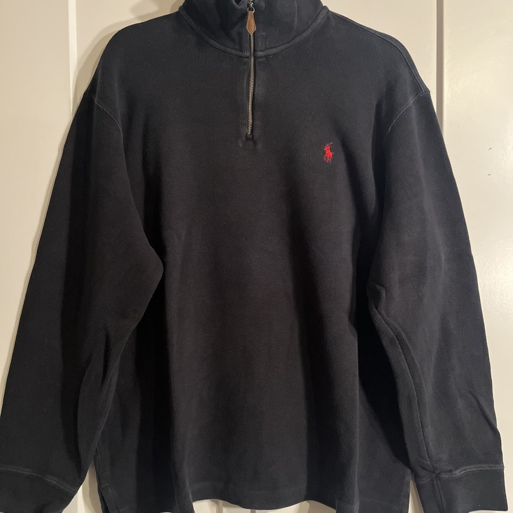 Vintage Polo Ralph Lauren 1/4 zip pullover Sweater Black Men’s XL Red Pony